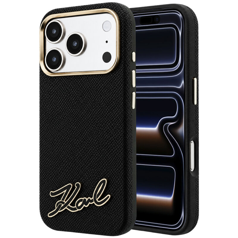Husa iPhone 17 Pro Karl Lagerfeld Leather MagSafe, negru, KLHMP18L6PWKSRSK