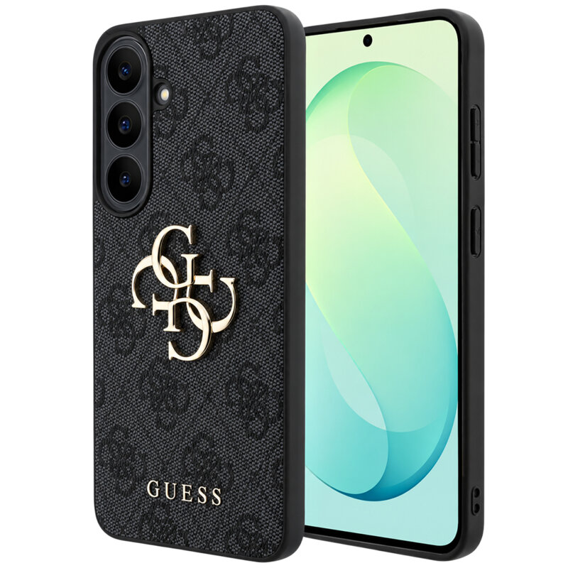 Husa Samsung Galaxy S26 FE Guess Leather 4G Metal Logo, negru, GUHCS26FE4GMGGR