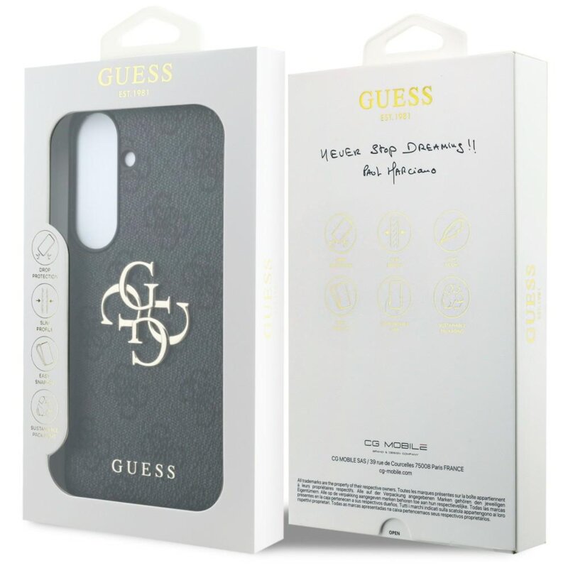 Husa Samsung Galaxy S26 FE Guess Leather 4G Metal Logo, negru, GUHCS26FE4GMGGR