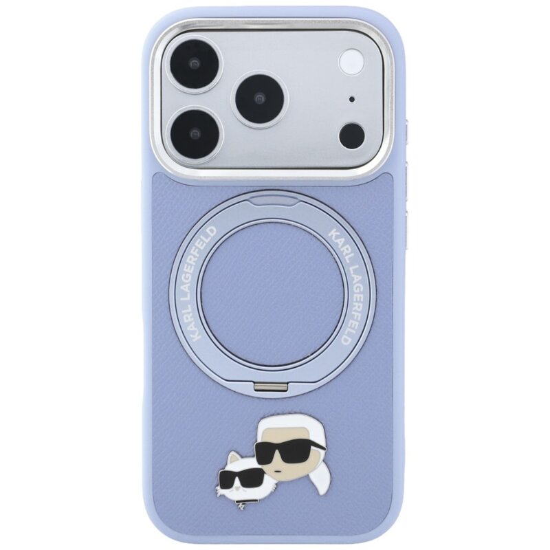 Husa originala iPhone 17 Pro Max Karl Lagerfeld Leather Ring Stand 360 KC Pin MagSafe, bleu, KLHMP18XPSRSKCHB