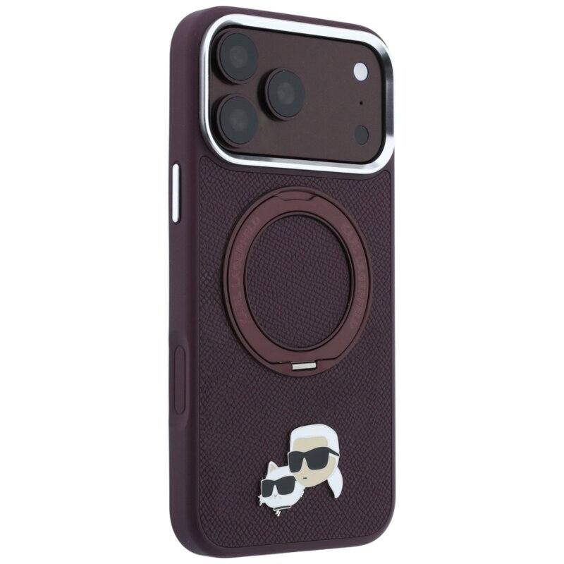 Husa iPhone 17 Pro Max Karl Lagerfeld Leather Ring Stand 360 MagSafe, bordo, KLHMP18XPSRSKCHR