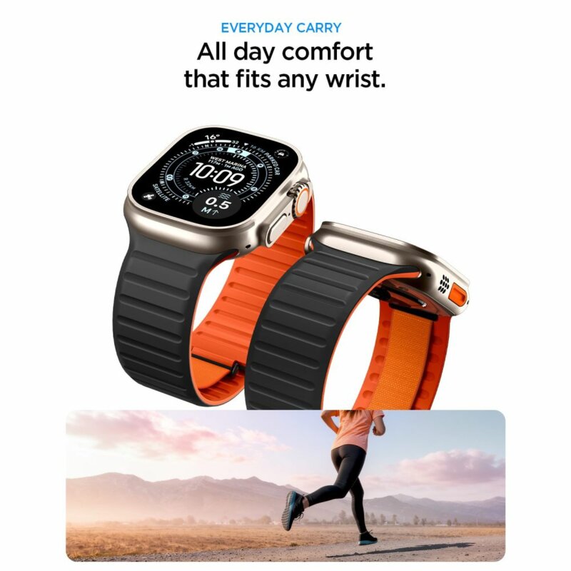 Curea Apple Watch 12 46mm Spigen Athlex Air M, negru portocaliu