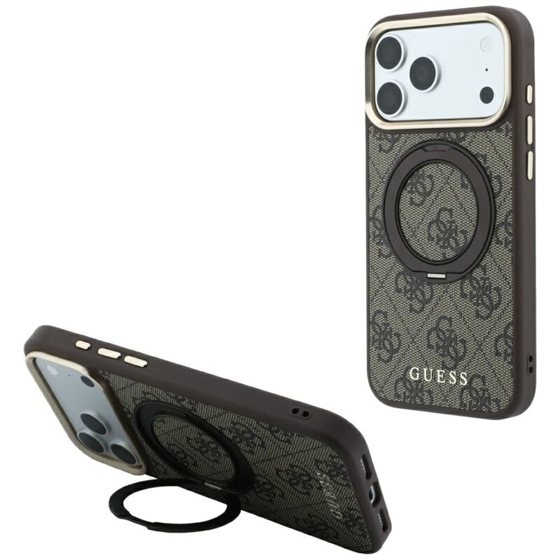 Husa Guess iPhone 17 Pro Max Ring Stand 360 4G Leather Classic Logo MagSafe, maro, GUHMP18X6PS4RSCLW