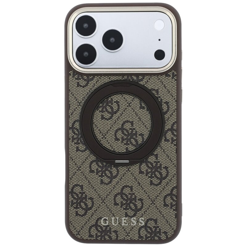 Husa Guess iPhone 17 Pro Max Ring Stand 360 4G Leather Classic Logo MagSafe, maro, GUHMP18X6PS4RSCLW