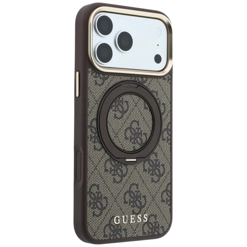 Husa Guess iPhone 17 Pro Ring Stand 360 4G Leather Classic Logo MagSafe, negru, GUHMP18L6PS4RSCLW