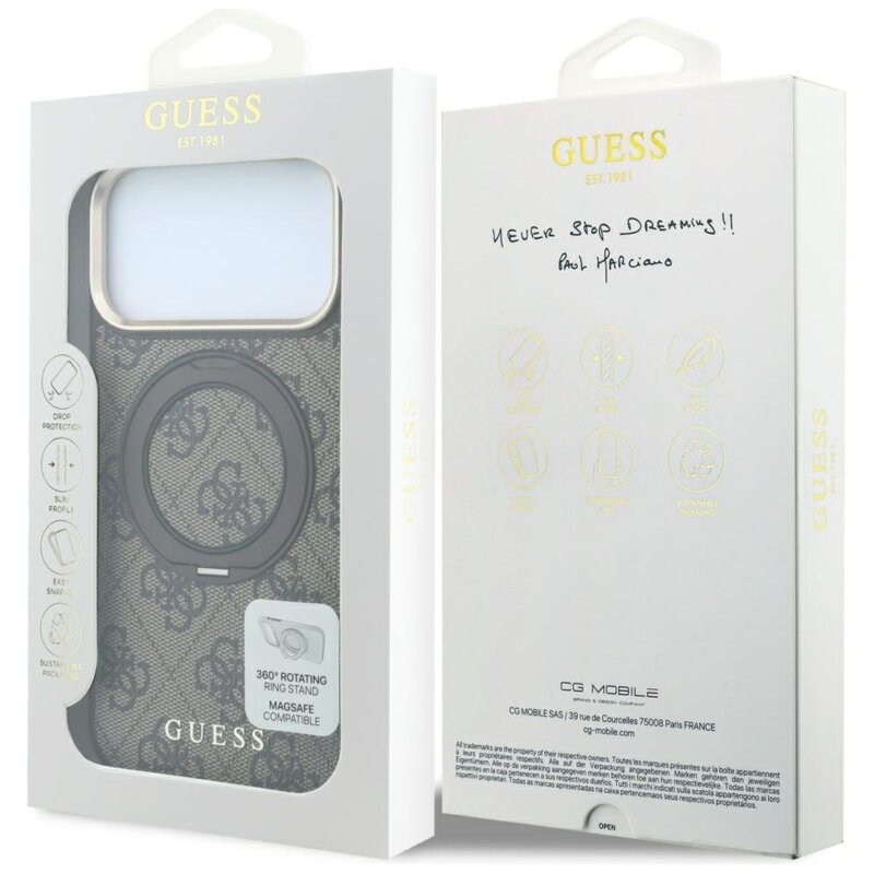 Husa Guess iPhone 17 Pro Ring Stand 360 4G Leather Classic Logo MagSafe, negru, GUHMP18L6PS4RSCLW