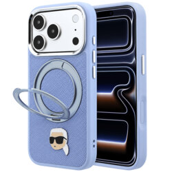 Husa originala iPhone 17 Pro Karl Lagerfeld Saffiano Ring Stand 360 K Pin, bleu, KLHMP18LPSRSKLHB