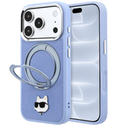 Husa originala iPhone 18 Pro Karl Lagerfeld Leather Ring Stand 360 C Pin MagSafe, bleu, KLHMP18LPSRSCHHB