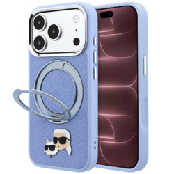 Husa originala iPhone 18 Pro Max Karl Lagerfeld Leather Ring Stand 360 KC Pin MagSafe, bleu, KLHMP18XPSRSKCHB