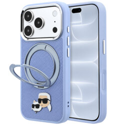 Husa originala iPhone 18 Pro Karl Lagerfeld Leather Ring Stand 360 KC Pin MagSafe, bleu, KLHMP18LPSRSKCHB