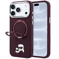 Husa originala iPhone 18 Pro Karl Lagerfeld Leather Ring Stand 360 KC Pin MagSafe, bordo, KLHMP18LPSRSKCHR