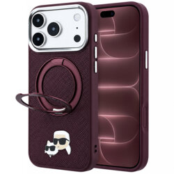 Husa iPhone 18 Pro Max Karl Lagerfeld Leather Ring Stand 360 MagSafe, bordo, KLHMP18XPSRSKCHR
