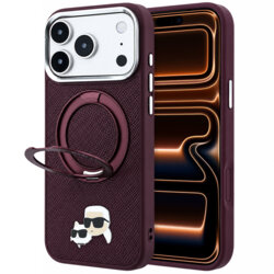 Husa iPhone 17 Pro Max Karl Lagerfeld Leather Ring Stand 360 MagSafe, bordo, KLHMP18XPSRSKCHR