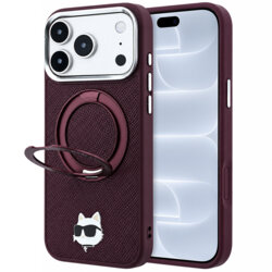 Husa originala iPhone 18 Pro Karl Lagerfeld Leather Ring Stand 360 C Pin MagSafe, bordo, KLHMP18LPSRSCHHR