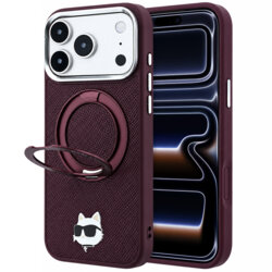 Husa originala iPhone 17 Pro Karl Lagerfeld Leather Ring Stand 360 C Pin MagSafe, bordo, KLHMP18LPSRSCHHR
