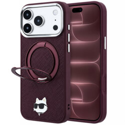 Husa iPhone 18 Pro Max Karl Lagerfeld Leather Ring Stand 360 C Pin MagSafe, bordo, KLHMP18XPSRSCHHR