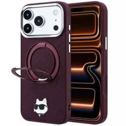 Husa iPhone 17 Pro Max Karl Lagerfeld Leather Ring Stand 360 C Pin MagSafe, bordo, KLHMP18XPSRSCHHR