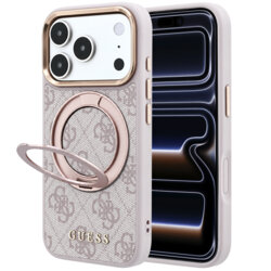 Husa Guess iPhone 17 Pro Ring Stand 360 4G Leather Classic Logo MagSafe, roz, GUHMP18L6PS4RSCLP