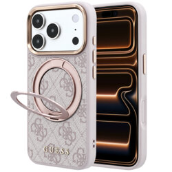 Husa Guess iPhone 17 Pro Max Ring Stand 360 4G Leather Classic Logo MagSafe, roz, GUHMP18X6PS4RSCLP