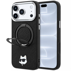 Husa iPhone 18 Pro Karl Lagerfeld Leather Ring Stand 360 C Pin MagSafe, negru, KLHMP18LPSRSCHHK