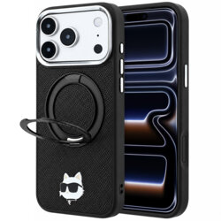 Husa iPhone 17 Pro Karl Lagerfeld Leather Ring Stand 360 C Pin MagSafe, negru, KLHMP18LPSRSCHHK