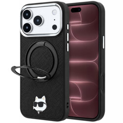 Husa iPhone 18 Pro Max Karl Lagerfeld Leather Ring Stand 360 C Pin MagSafe, negru, KLHMP18XPSRSCHHK