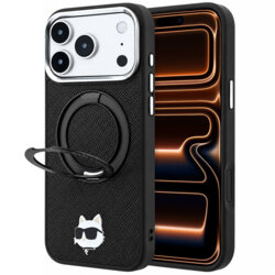 Husa iPhone 17 Pro Max Karl Lagerfeld Leather Ring Stand 360 C Pin MagSafe, negru, KLHMP18XPSRSCHHK