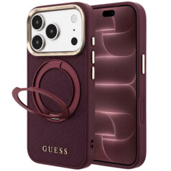 Husa iPhone 18 Pro Max Guess Grained Leather Ring Stand 360 Classic MagSafe, bordo, GUHMP18X6PSGRSCLU
