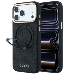 Husa Guess iPhone 17 Pro Ring Stand 360 4G Leather Classic Logo MagSafe, negru, GUHMP18L6PS4RSCLK