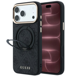 Husa Guess iPhone 18 Pro Max Ring Stand 360 4G Leather Classic Logo MagSafe, negru, GUHMP18X6PS4RSCLK