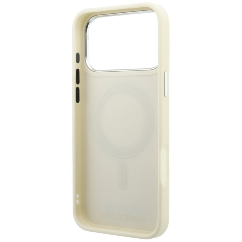 Husa originala iPhone 18 Pro Max Karl Lagerfeld Ring Stand 360 Saffiano MagSafe, bej, KLHMP18X6PSARSKME