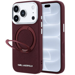 Husa originala iPhone 18 Pro Karl Lagerfeld Ring Stand 360 Saffiano MagSafe, bordo, KLHMP18L6PSARSKMR
