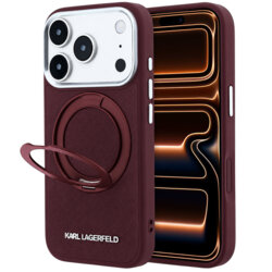 Husa originala iPhone 17 Pro Karl Lagerfeld Ring Stand 360 Saffiano MagSafe, bordo, KLHMP18L6PSARSKMR