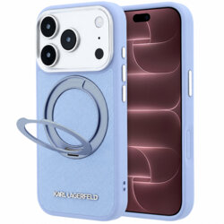 Husa originala iPhone 18 Pro Max Karl Lagerfeld Ring Stand 360 Saffiano MagSafe, bleu, KLHMP18X6PSARSKMB