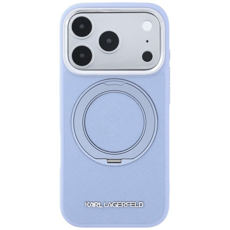 Husa originala iPhone 17 Pro Max Karl Lagerfeld Ring Stand 360 Saffiano MagSafe, bleu, KLHMP18X6PSARSKMB