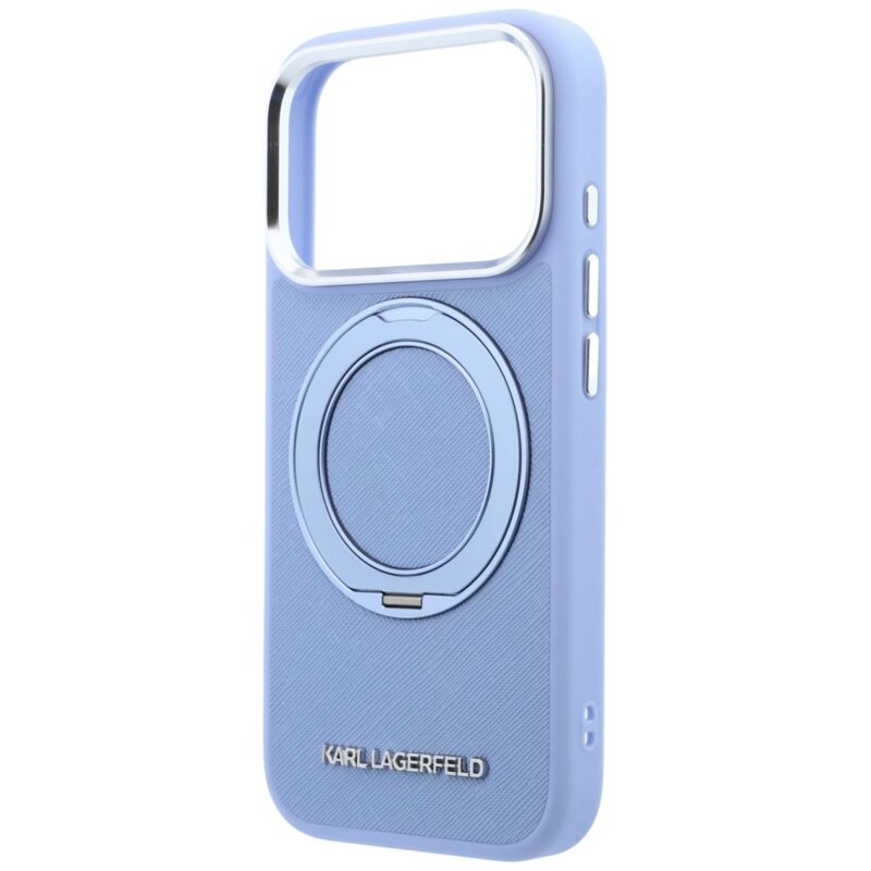 Husa originala iPhone 17 Pro Max Karl Lagerfeld Ring Stand 360 Saffiano MagSafe, bleu, KLHMP18X6PSARSKMB