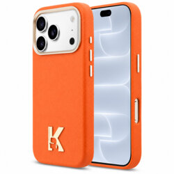 Husa iPhone 18 Pro Karl Lagerfeld Leather with K Head Logo MagSafe, oranj, KLHMP18L5PGFKHGO