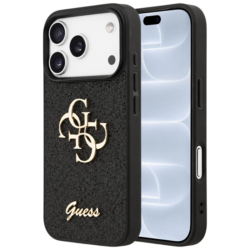 Husa Guess Fixed Glitter Big 4G iPhone 18 Pro cu sclipici, negru, GUHCP18LHG4SGK