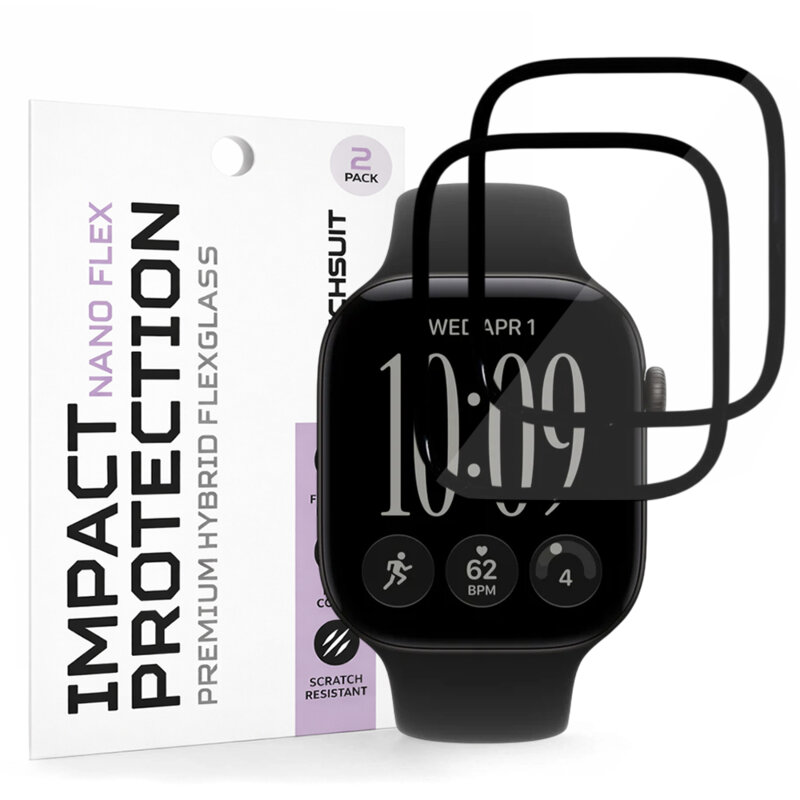[Pachet 2x] Folie Apple Watch 12 46mm Techsuit Nano Flex, negru