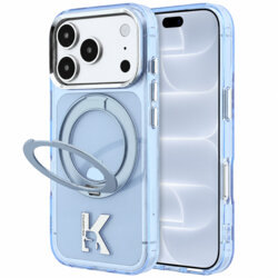 Husa iPhone 18 Pro Karl Lagerfeld IML Ring Stand Kameo Metal MagSafe, bleu