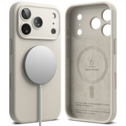 Husa iPhone 18 Pro Ringke Silicone MagSafe, crem