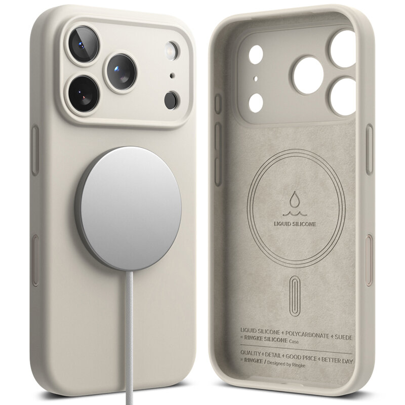 Husa iPhone 18 Pro Ringke Silicone MagSafe, crem