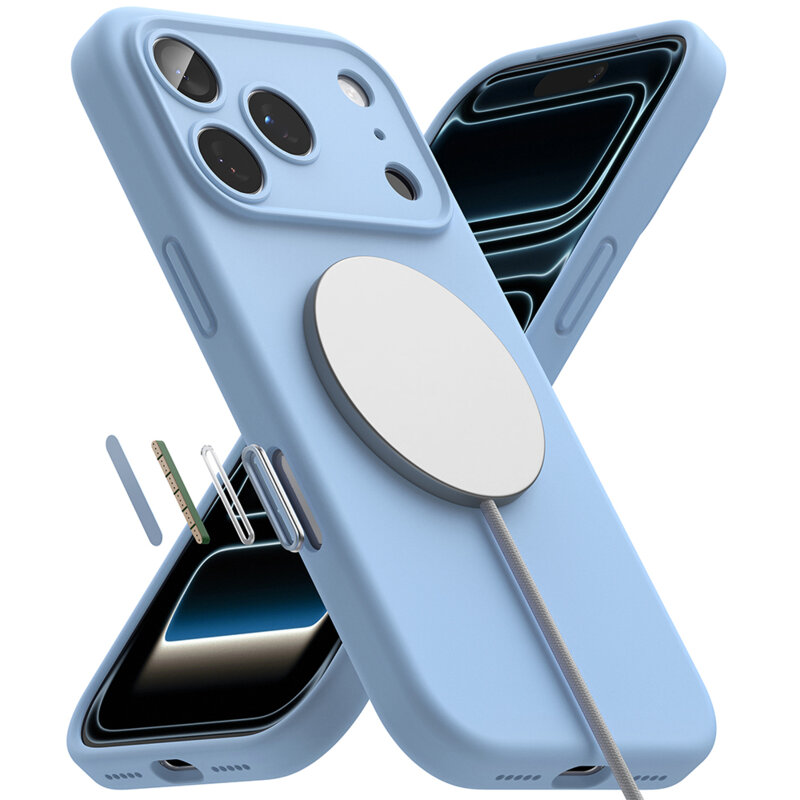 Husa iPhone 18 Pro Max Ringke Silicone MagSafe, bleu