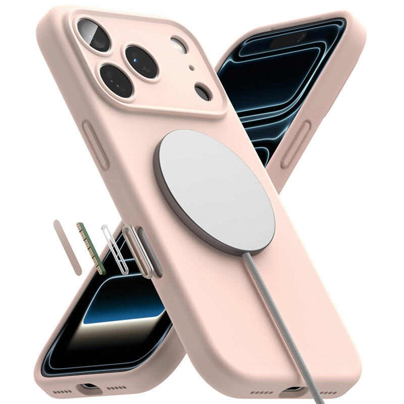 Husa iPhone 18 Pro Max Ringke Silicone MagSafe, roz