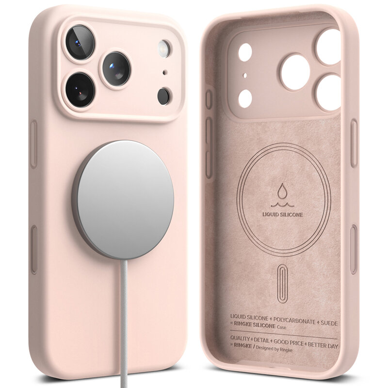 Husa iPhone 18 Pro Ringke Silicone MagSafe, roz