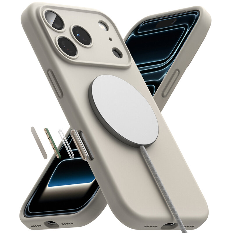 Husa iPhone 18 Pro Max Ringke Silicone MagSafe, crem