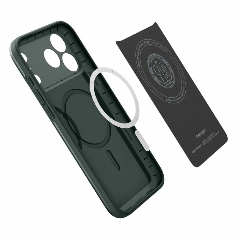 Husa iPhone 18 Pro Spigen Thin Fit MagSafe, verde inchis