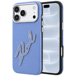 Husa iPhone 18 Pro Karl Lagerfeld Smooth Leather Big Resin Signature Logo, bleu, KLHCP18L6PFCKSRB