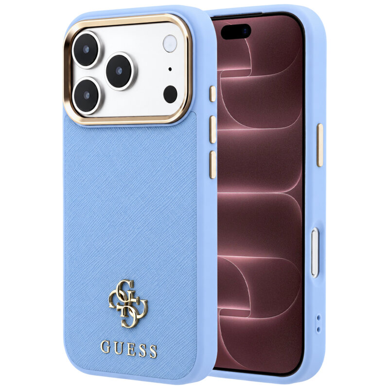 Husa Guess iPhone 18 Pro Max Saffiano Small 4G Classic MagSafe, bleu, GUHMP18X6PSA4DMB