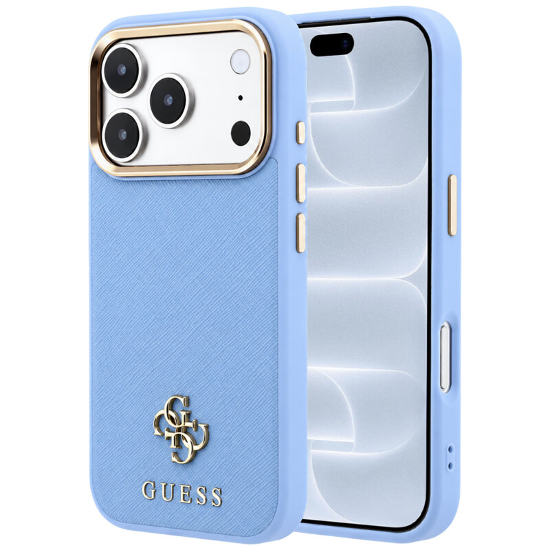 Husa Guess iPhone 18 Pro Saffiano Small 4G Classic MagSafe, bleu, GUHMP18L6PSA4DMB